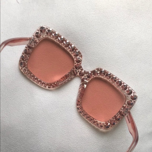 Pink Oversized Rhinestone Sunglasses - Picture 6 of 6